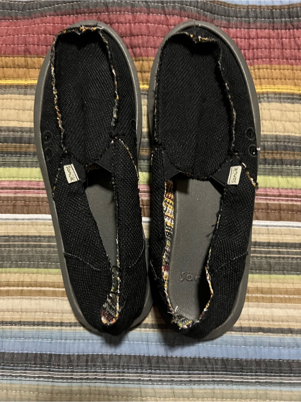 Sanuk Women’s Black Slip-On Canvas Shoes